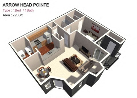 1x1 Large floor plan 720 sf